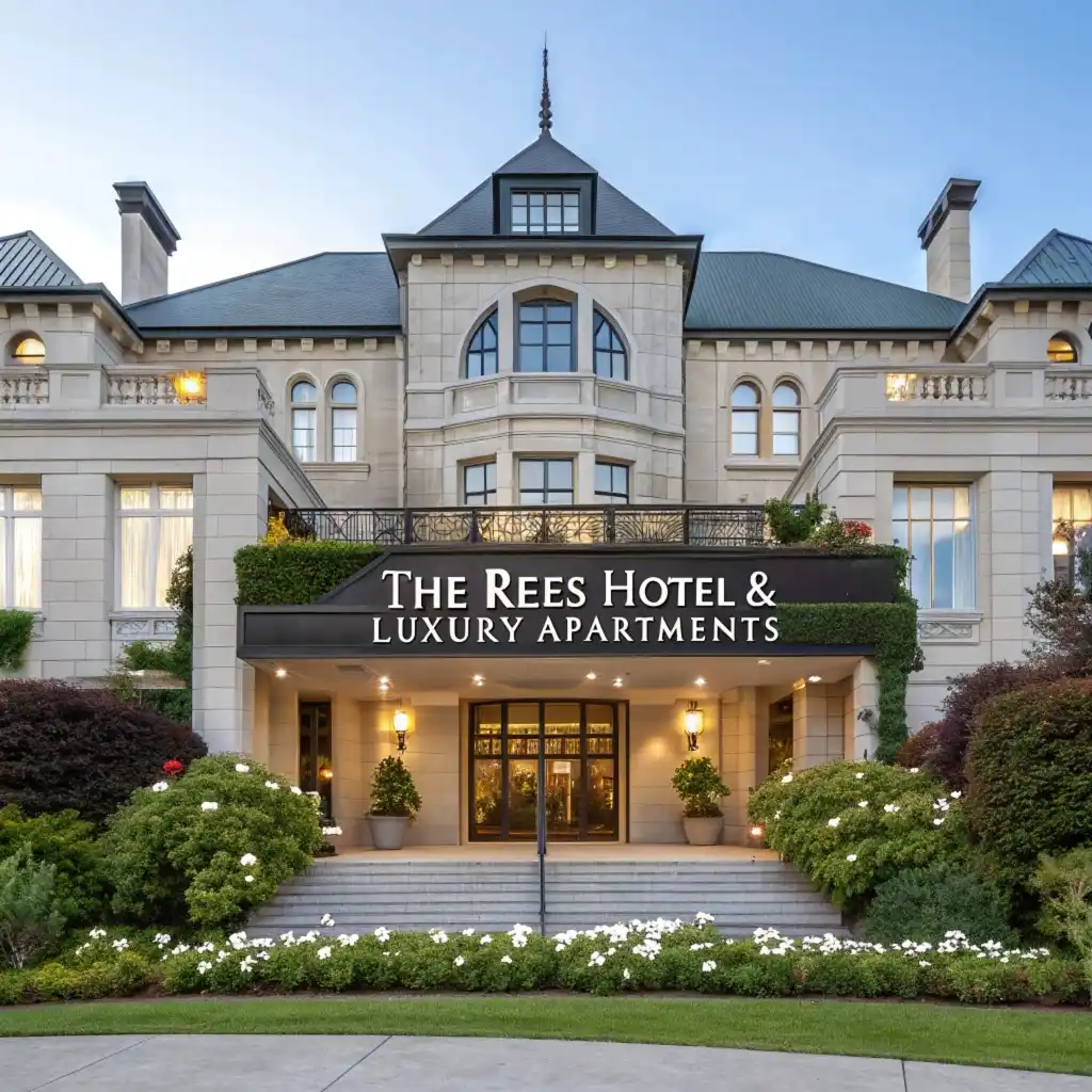 The Rees Hotel exterior at night